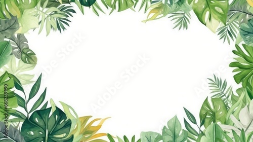 Watercolor decorative frame. Abstract background. Invitation, advertisement, thanks. Ornamental leaves