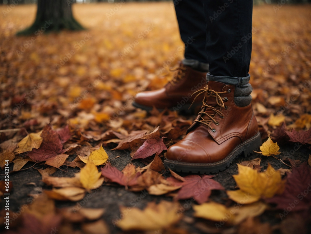 boots on autumn leaves boots on autumn leaves