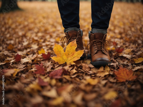 boots on autumn leaves