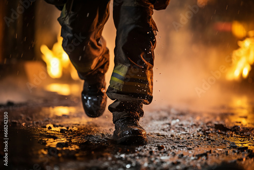 Image generative AI photo of a male professional firefighter in dirty boots