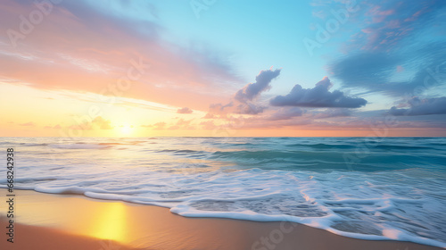 Beautiful seascape during sunset. Sandy sea beach.  © Karim Boiko