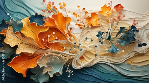 Obraz na płótnie Vibrant petals and verdant foliage dance across the canvas in this lively and whimsical painting, bursting with artistic expression and the beauty of nature w salonie
