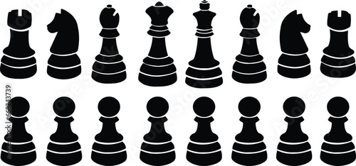 Set of Chess piece icons. Chess in flat style. Chess board game isolated on transparent background, vector illustration for apps and websites. Modern figures of board game. Chessmen of chessboard.