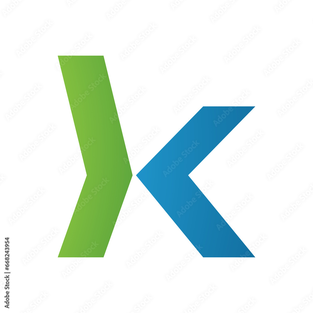 Green and Blue Lowercase Arrow Shaped Letter K Icon