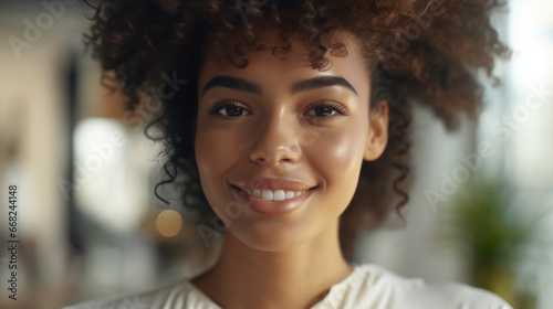 Smiling young woman with cu...