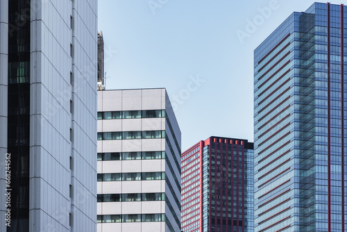 high rise buildings with blue sky in Tokyo  Japan