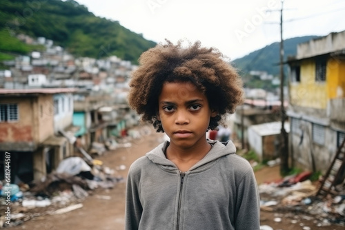Sad African American boy with beautiful curly hair