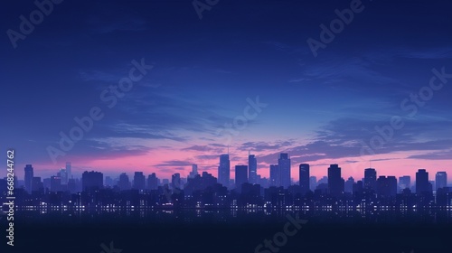 A background featuring the silhouette of a cityscape.