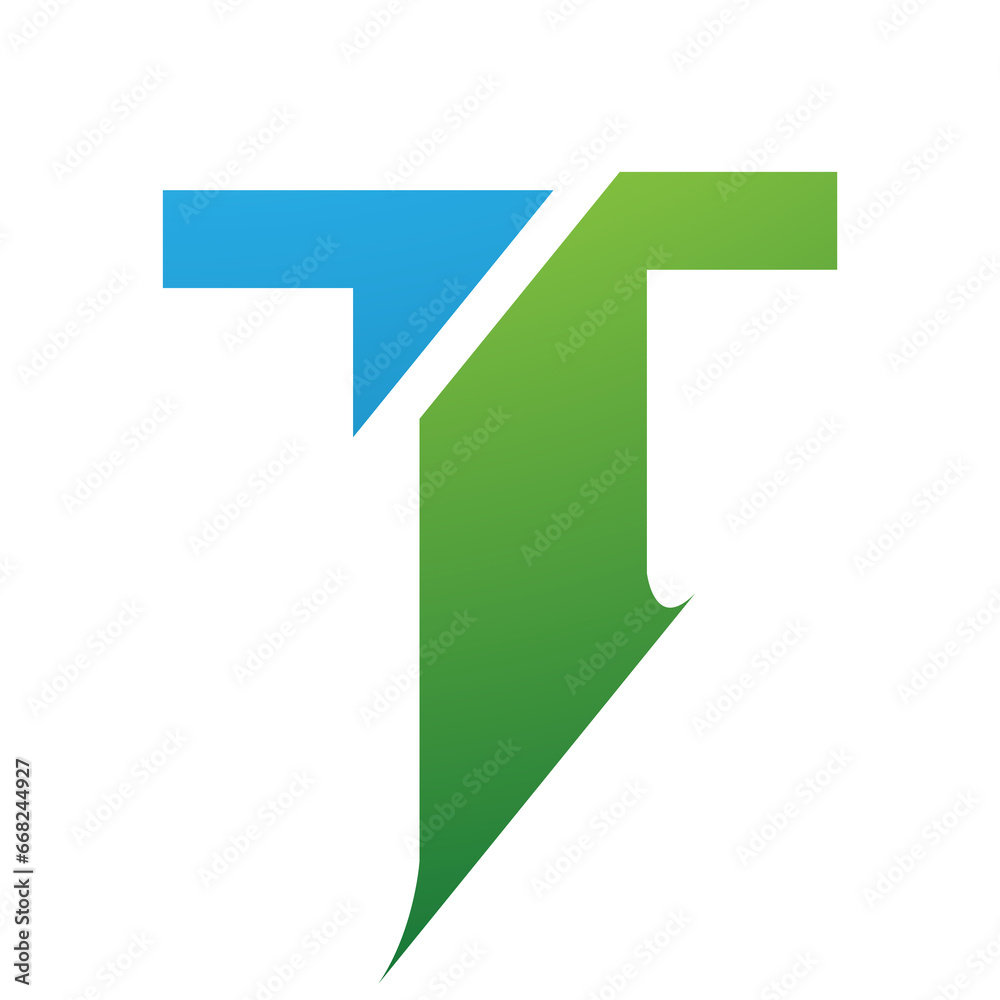 Green and Blue Split Shaped Letter T Icon Green and Blue Split Shaped Letter T Icon