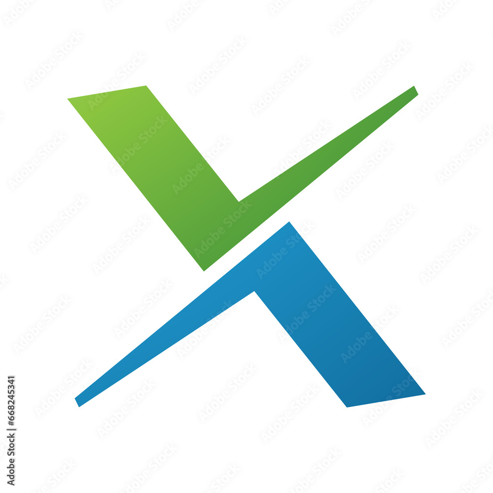 Green and Blue Tick Shaped Letter X Icon Green and Blue Tick Shaped Letter X Icon