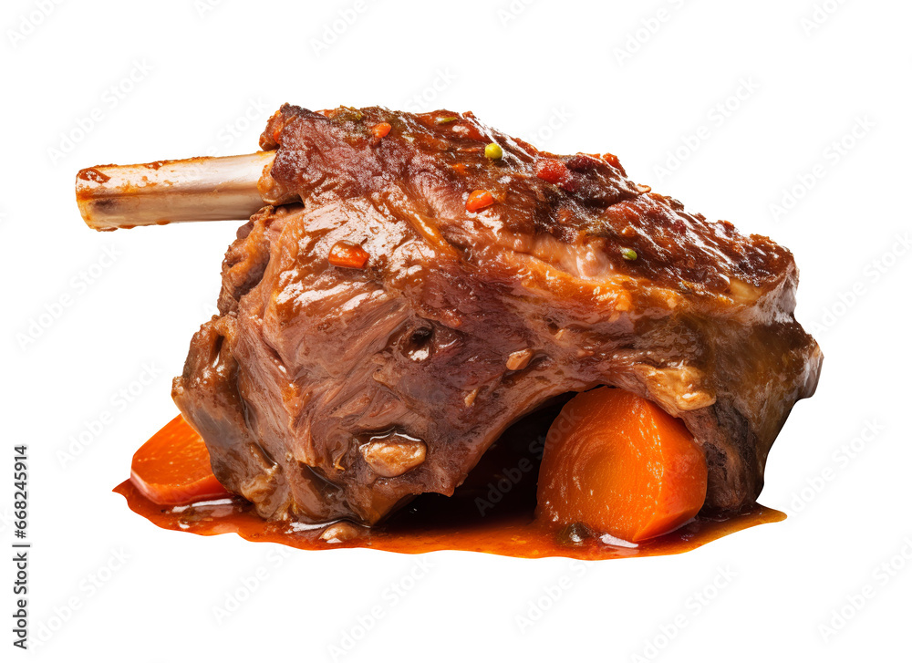 Braised lamb shank on transparent background. Generative AI. Braised lamb shank on transparent background. Generative AI.