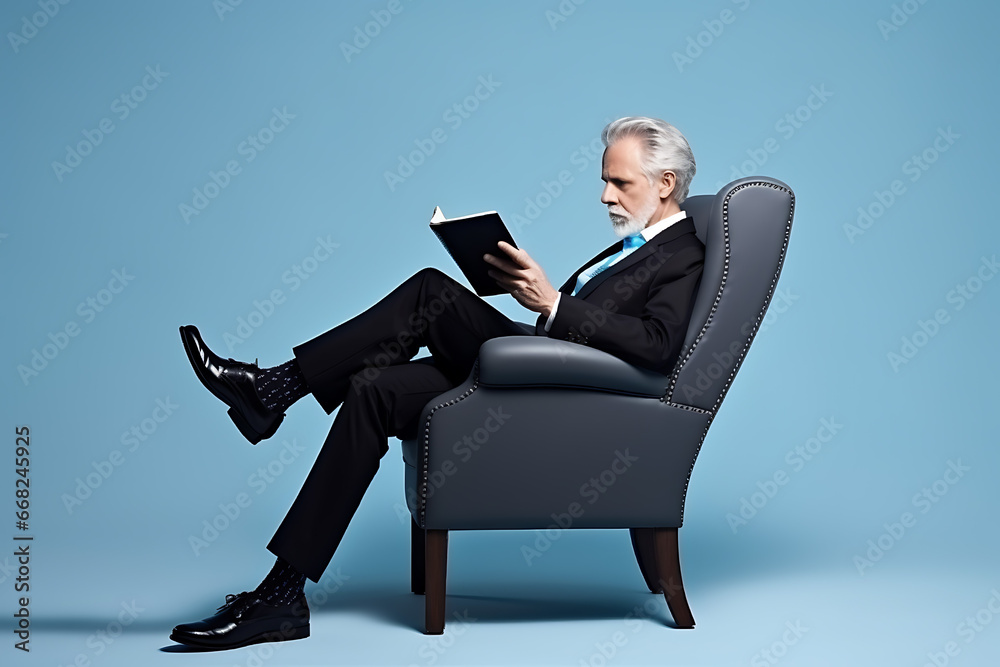 businessman sitting on a chair and reading a newspaper businessman sitting on a chair and reading a newspaper