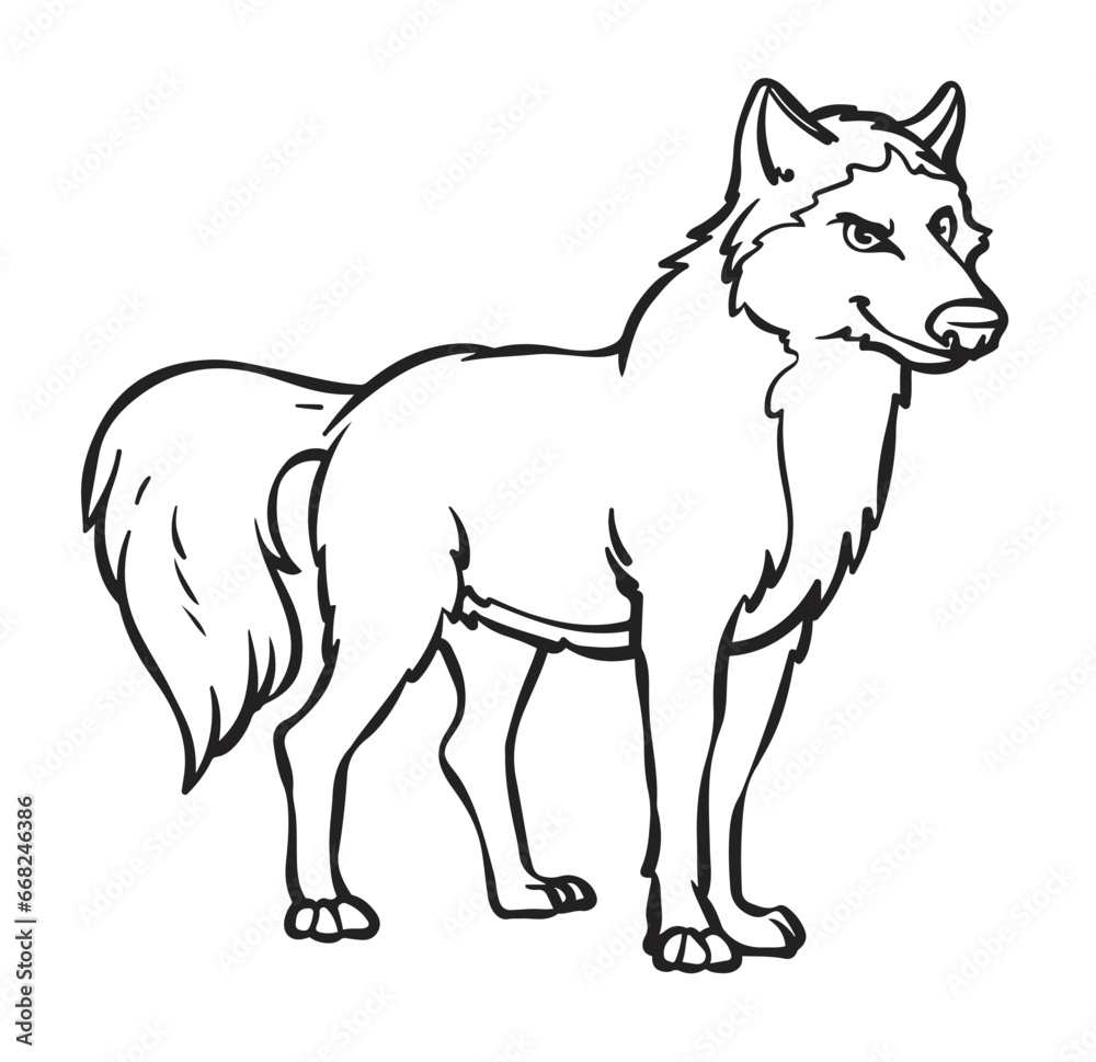 A Wolf Design. Simple Outline Style Design For Coloring Book and Coloring Page. You Can change color you want. Vector Illustrations.