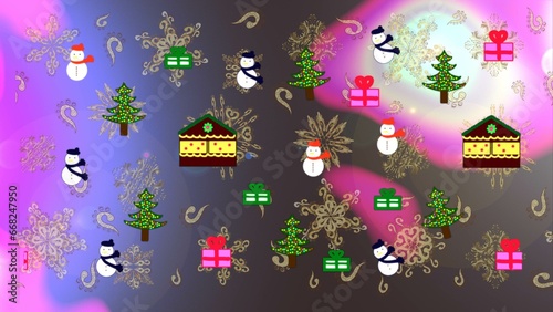 Illustration on violet, brown and gray colors. Pattern houses. Raster illustration.