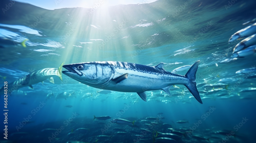 Obraz premium Underwater Barracuda School