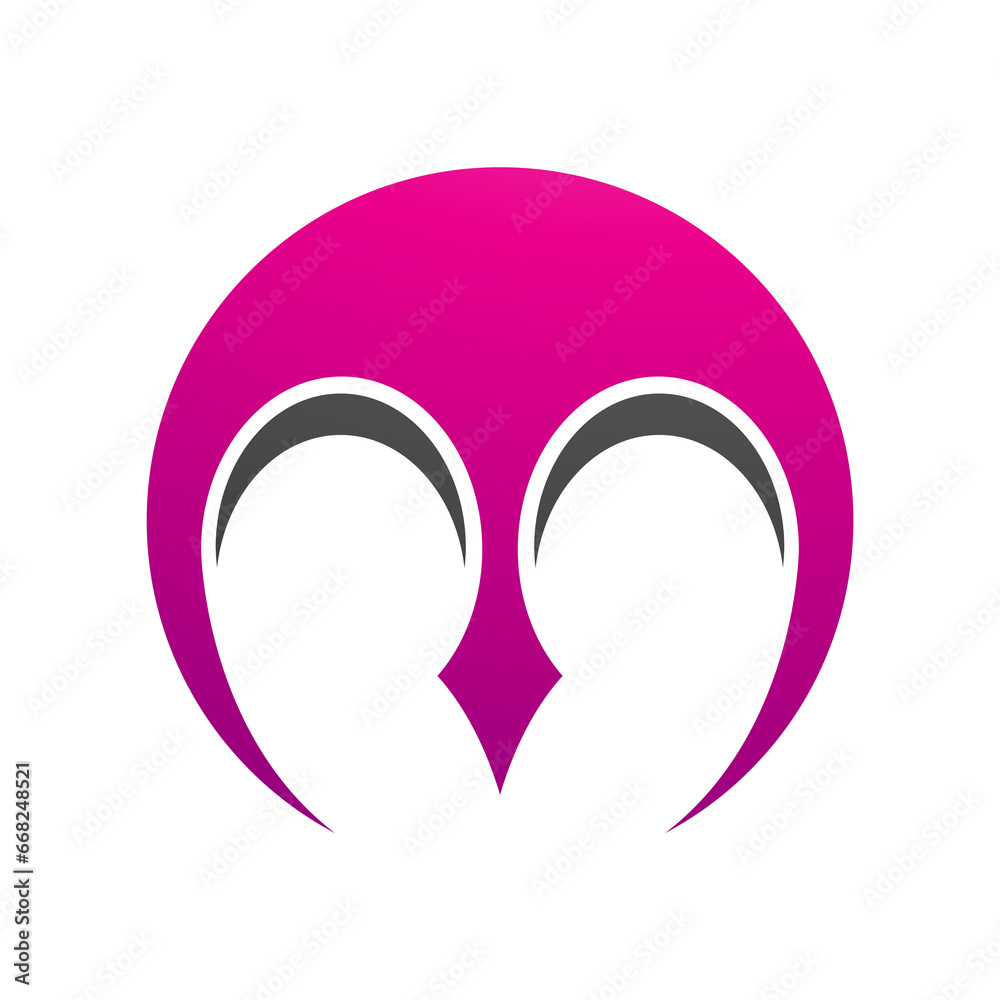 Magenta and Black Round Letter M Icon with Pointy Tips