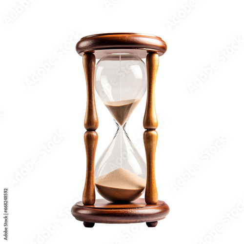 Antique wooden hourglass with fine sand isolated on a transparent background