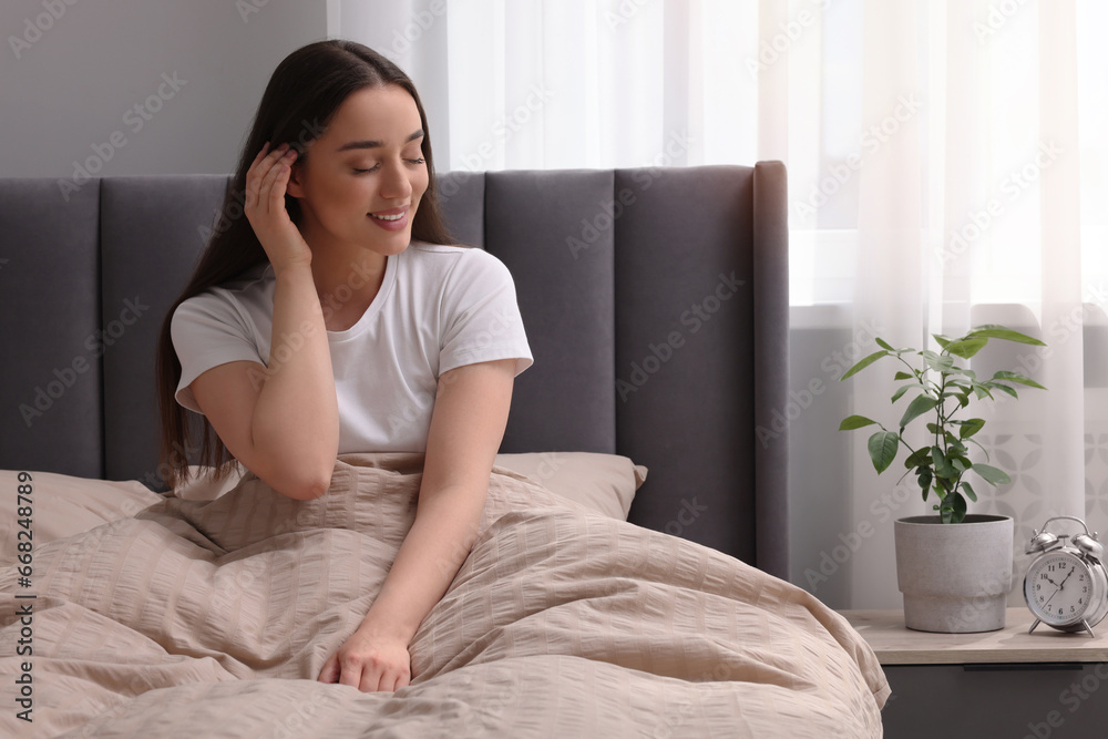 Beautiful woman in bed at home. Lazy morning Beautiful woman in bed at home. Lazy morning