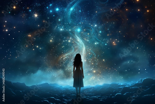 Foto Patient Astronomer starry sky night woman