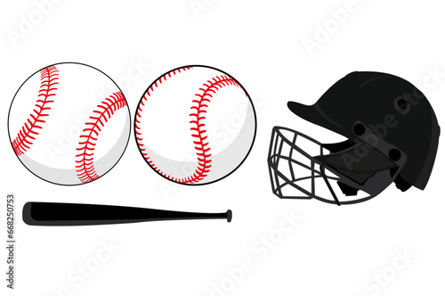 Vector illustration baseball kit helmet, bat, ball set