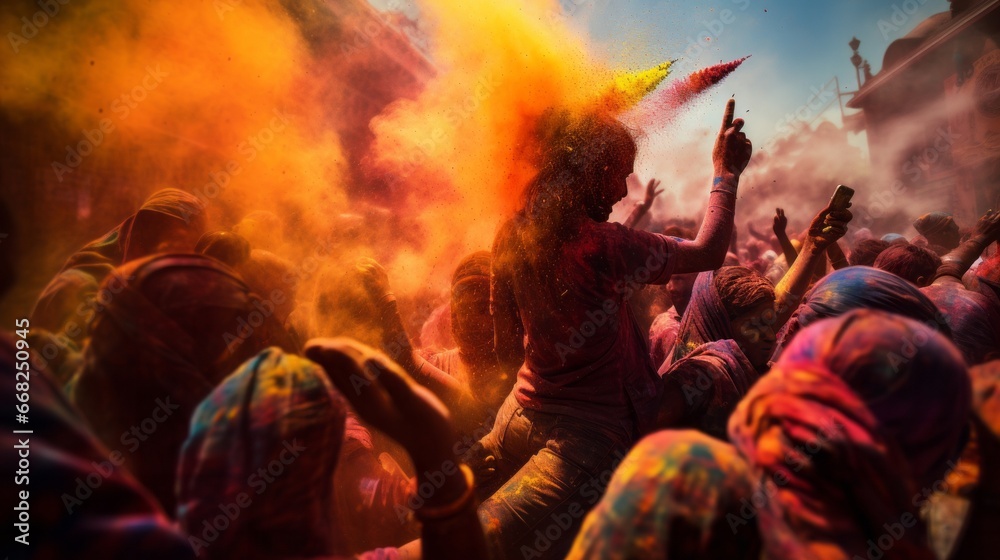 Holi Festival in India: Displaying the Joyful Chaos of People Celebrating