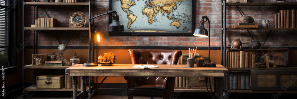 Industrial-style home office with a reclaimed wood desk Design and a bookshelf Industrial-style home office with a reclaimed wood desk Design and a bookshelf