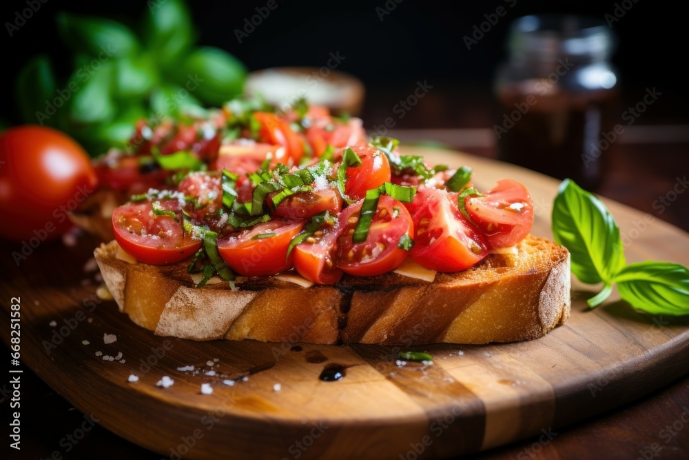 Savory Bruschetta tomato appetizer. Italian food. Generate Ai