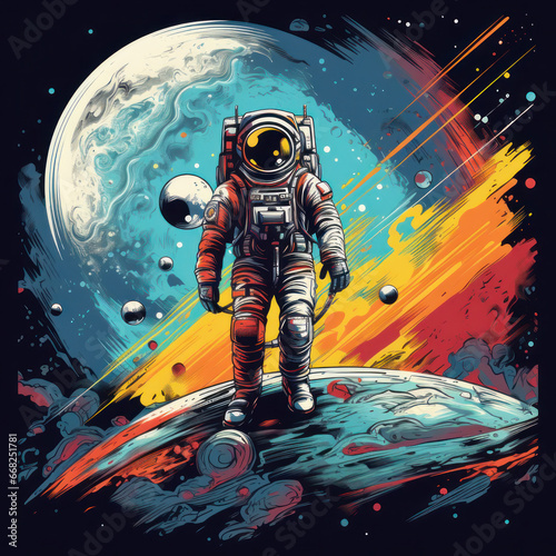 Space, science fiction, future. Vector illustrations of astronaut, galaxy, planet, moon, space objects for poster, background or cover photo