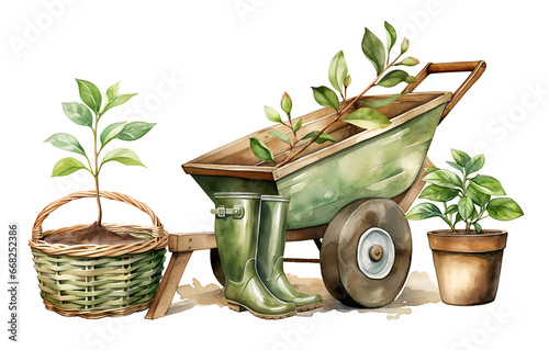 Garden watercolor clipart illustration with isolated background