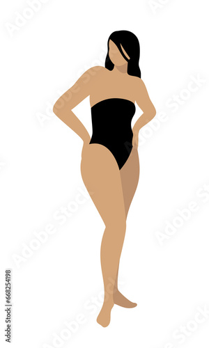 Plus size woman in a swimsuit. Female curvy character. Positive body concept. Isolated vector illustration