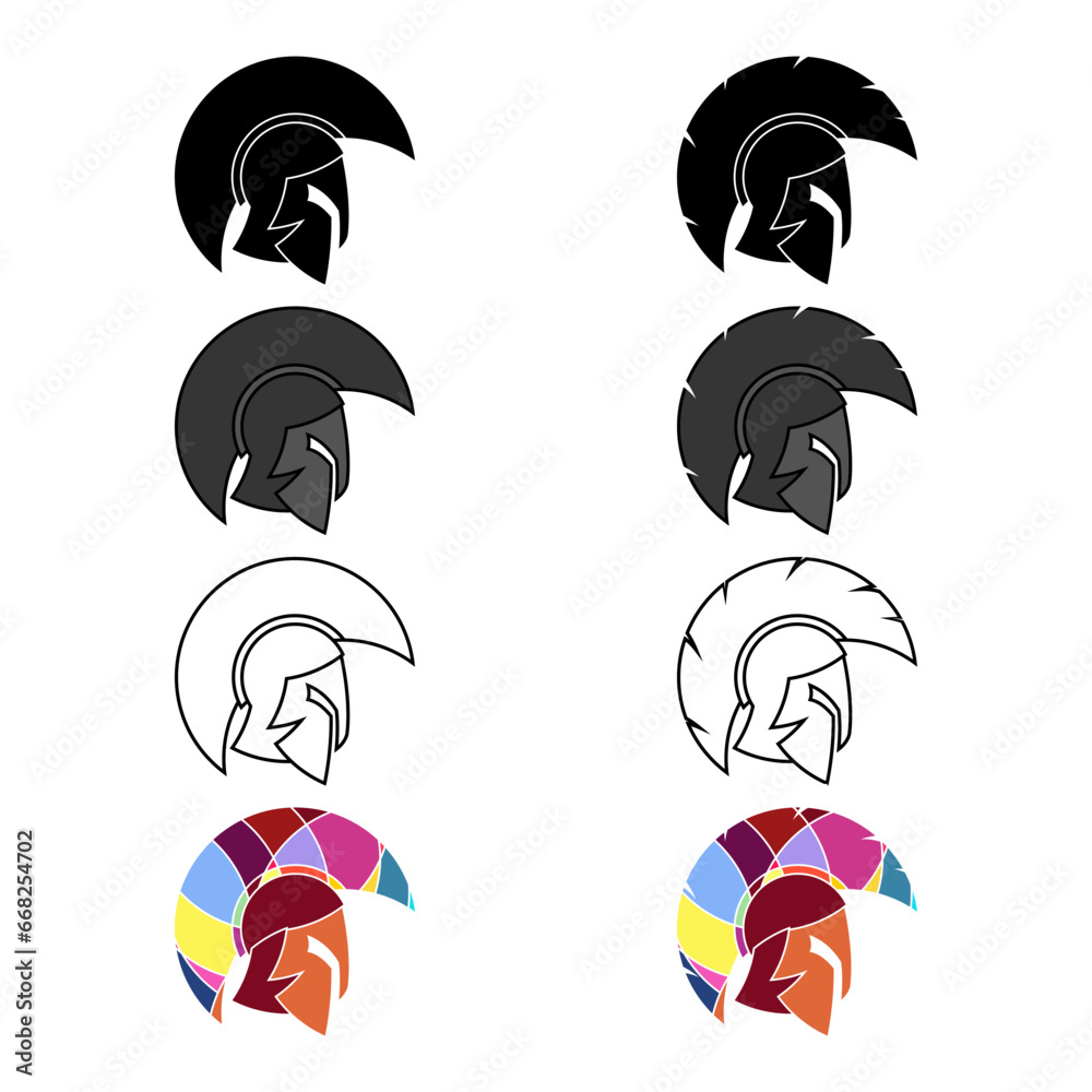 Set of helmets with a crest in vector on a white background. Set of helmets with a crest in vector on a white background.