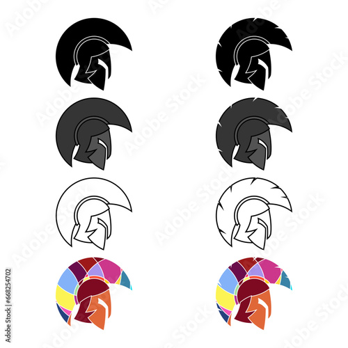Set of helmets with a crest in vector on a white background.