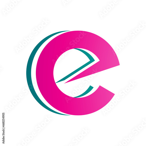Magenta and Green Round Layered Lowercase Letter E Icon