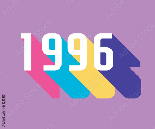 Colorful nineties lettering with colorful long shadow, retro and nostalgic color palette, 1996