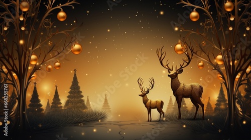 Christmas card with golden deer. © Muhammad