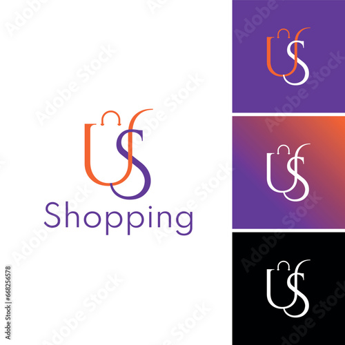 Logo with letters U and S in the shape of a shopping cart