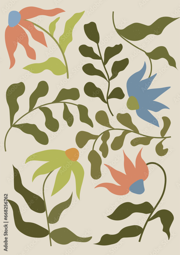 custom made wallpaper toronto digitalAesthetic flowers poster. Contemporary floral design. Vector illustration.
