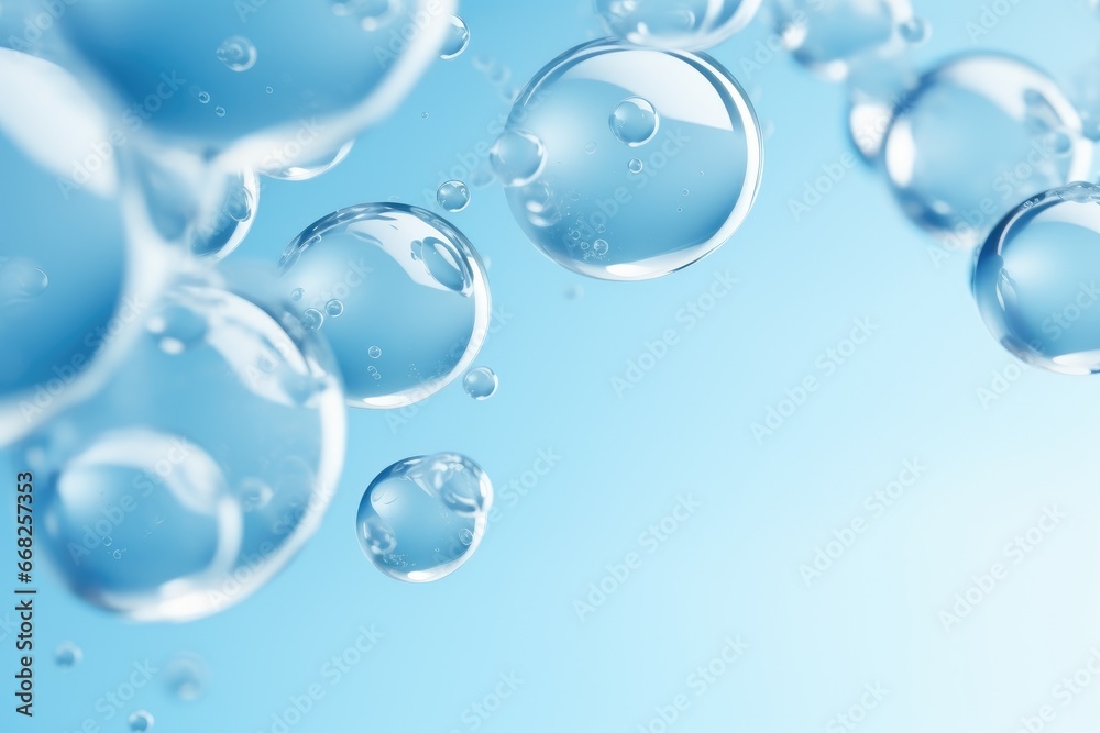 Close-up macro photo of water drops or oil bubbles on blue background.