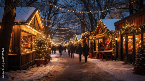 A well-attended Christmas market in winter