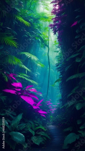 Gradient reverie in background. Dynamic banner background image. Gradient rainforest reverie