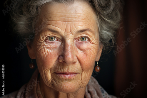 Generative AI picture portrait of beautiful senior woman face closeup white hair healthcare