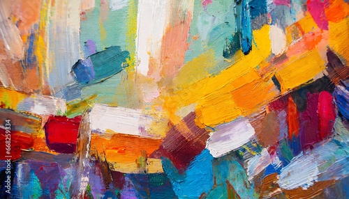 closeup of abstract rough colorful colors painting texture with oil brushstroke pallet knife paint on canvas art background illustration