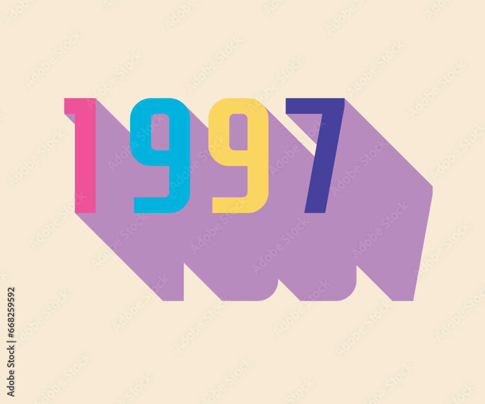 Colorful nineties lettering with colorful long shadow, retro and nostalgic color palette
