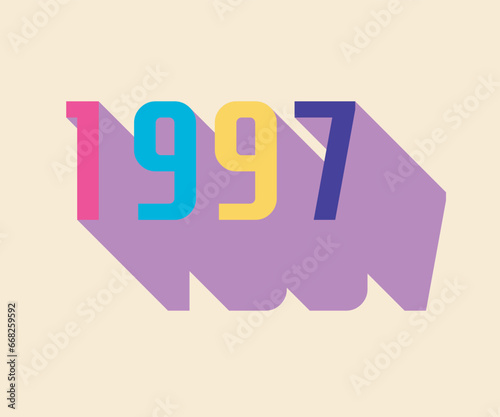 Colorful nineties lettering with colorful long shadow, retro and nostalgic color palette