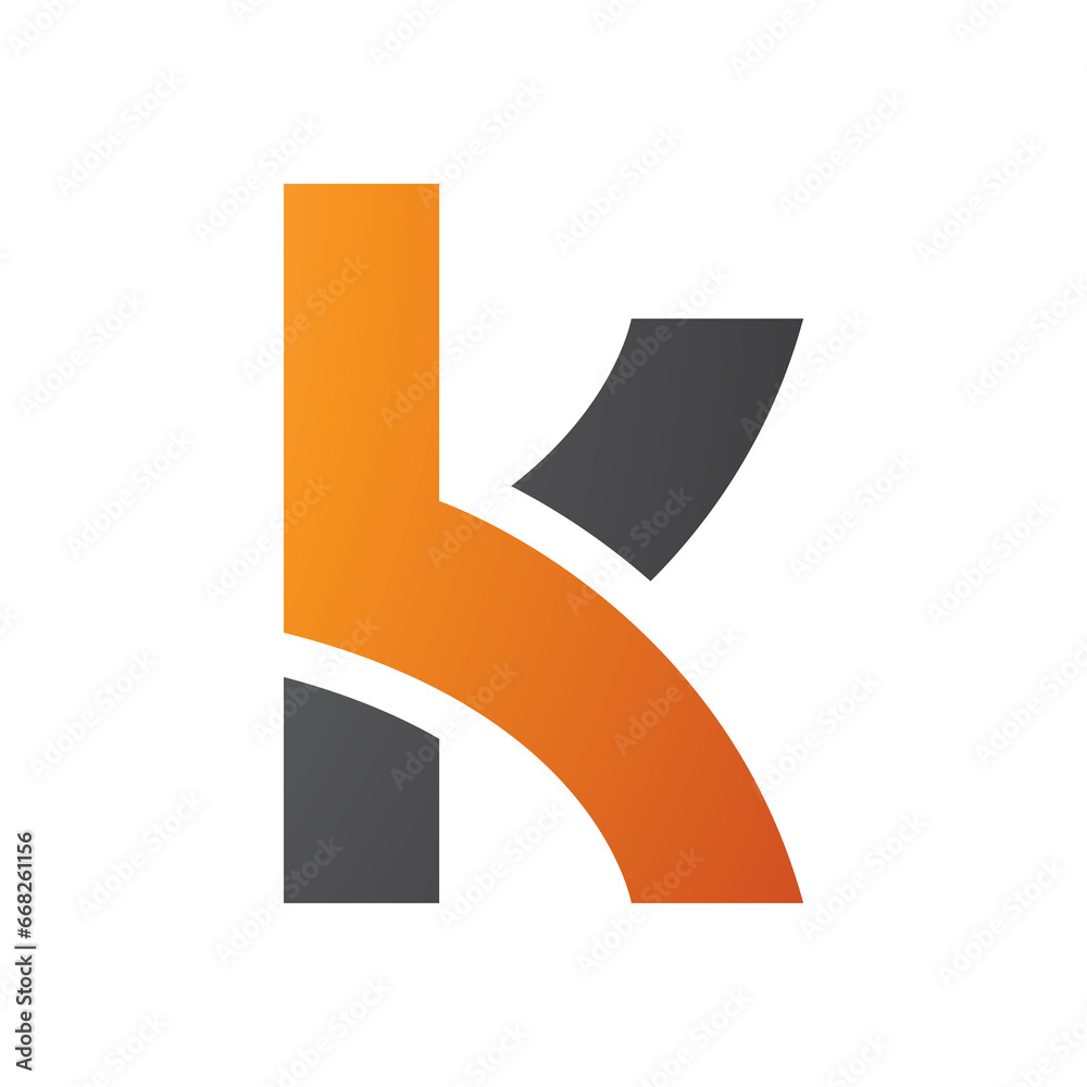 Orange and Black Lowercase Letter K Icon with Overlapping Paths Orange and Black Lowercase Letter K Icon with Overlapping Paths