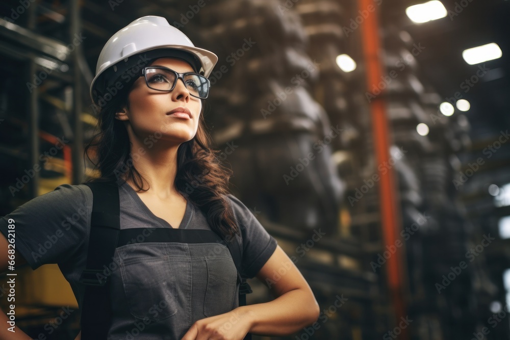 Engineer woman or architect with white safety helmet in construction site, Generative AI Engineer woman or architect with white safety helmet in construction site, Generative AI