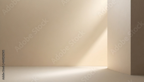 minimalistic abstract light pearl color background for product presentation incident light from the window on the wall and floor
