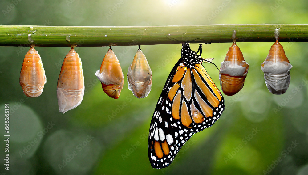 Foto de amazing moment monarch butterfly pupae and cocoons are