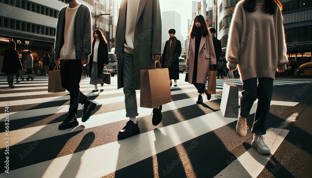 Fototapeta premium Golden Hour Shoppers 