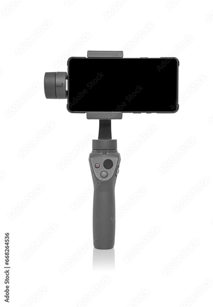 Steadicam with smartphone isolated on white background. Steadicam with smartphone isolated on white background.